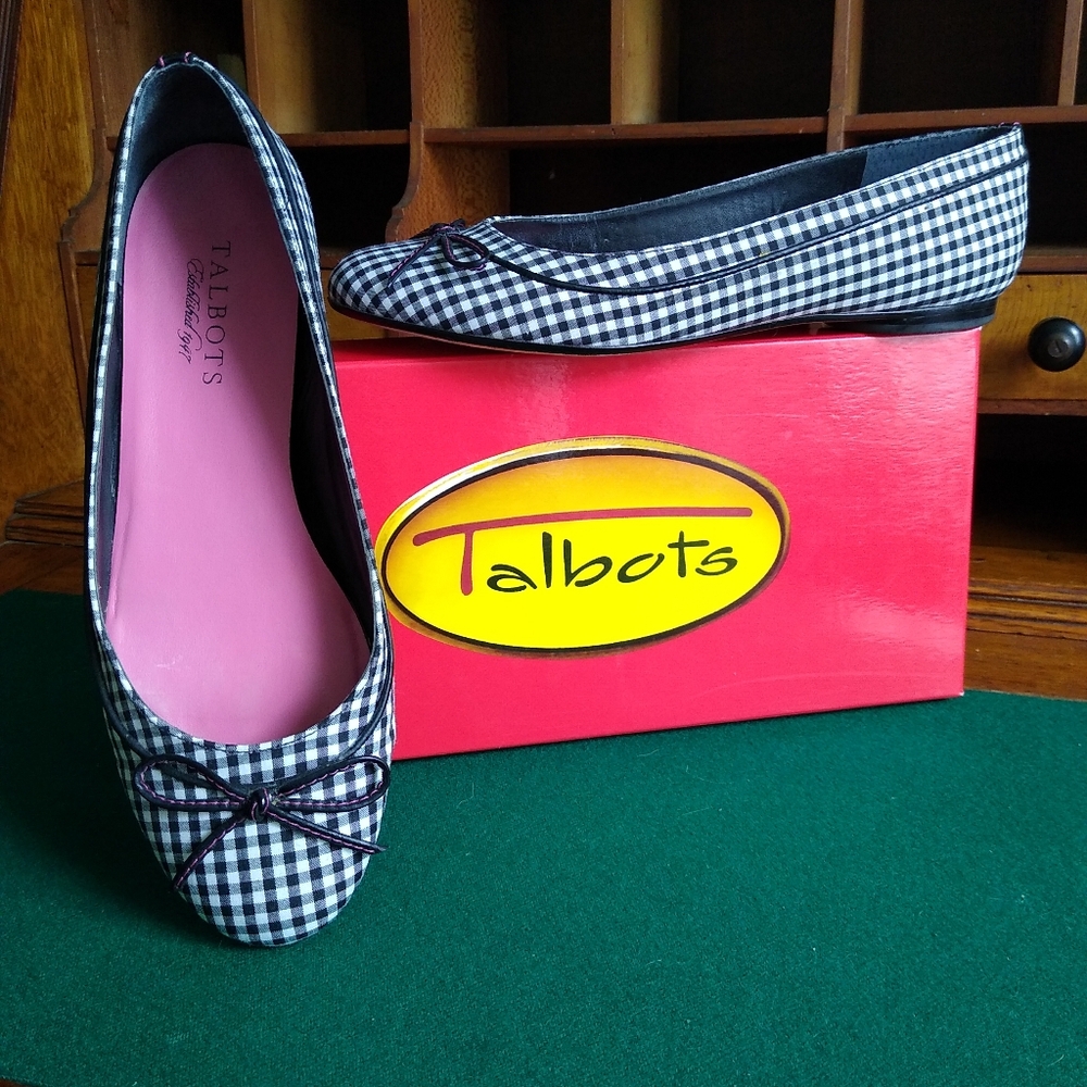 TALBOTS Black and White Gingham Flats
